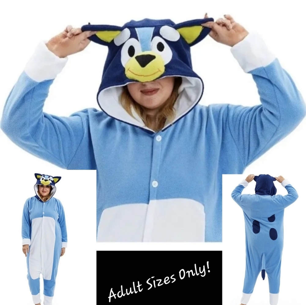 Adult Unisex Bluey Halloween Costume 1-Piece Pajamas. Buton up!